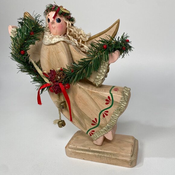 Vintage Wooden Angel Figurine Christmas Décor – 13" –‎ Hand-Painted – RARE - Picture 4 of 7